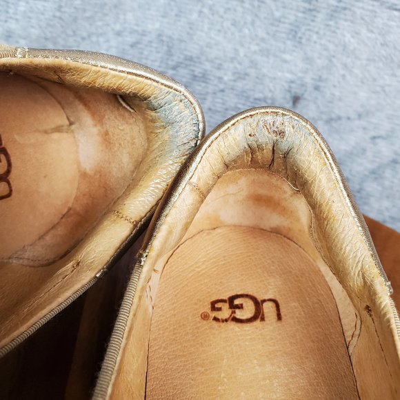 Ugg Shoes Womens 9.5 Brown Gold Suede Leather Cas Casual Comfort Slip On Sneaker - Picture 7 of 9